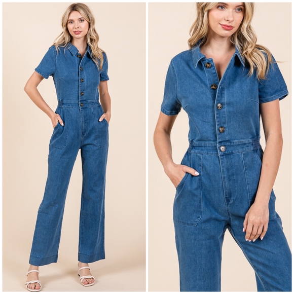 Gorgeous Boho Denim Short Sleeves Jumpsuit - Picture 11 of 11